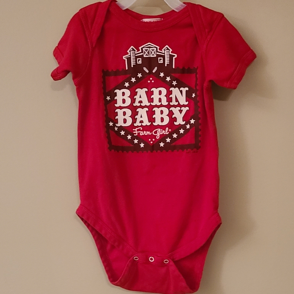 Barn Baby Farm Girl red short sleeved onesie/bodysuit